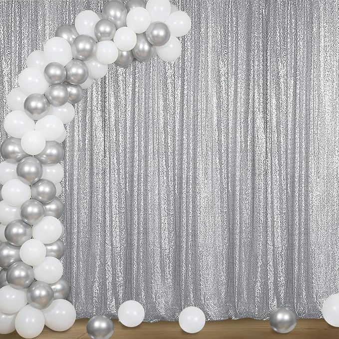 Sugargirl Silver Sequin Backdrop Curtain 4FTx8FT Glitter Silver Background Drapes Sparkle Photography Backdrop for Party Wedding Birthday Wall Decoration(1 Panel)