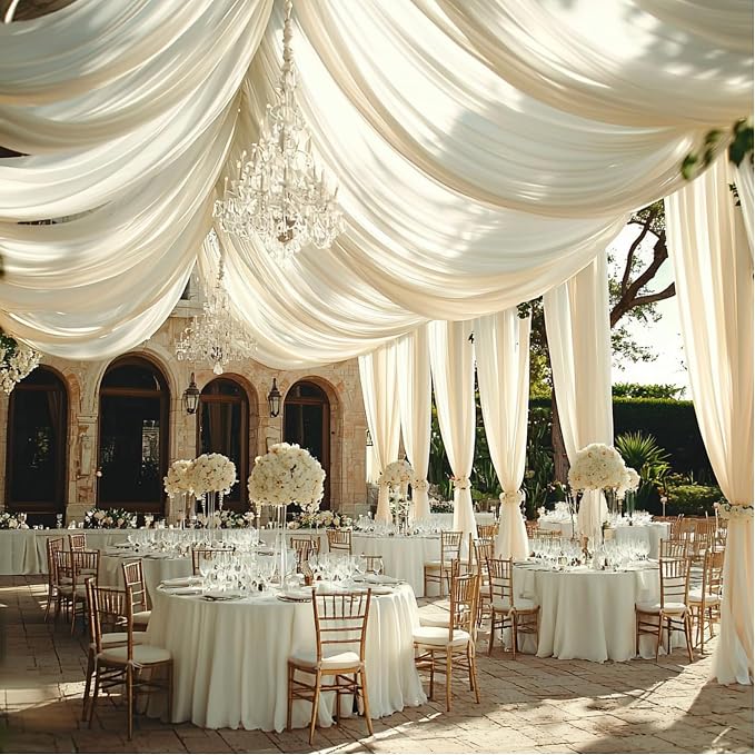 Outpain 30ftx20ft Ivory Backdrop Ceiling Drapes,6Panels 20ft Height Wrinkle Free Tent Draping Curtains, Fabric Drapery Ceiling Drapes for Wedding Ceremony Birthday Theme Parties with Rod Pocket