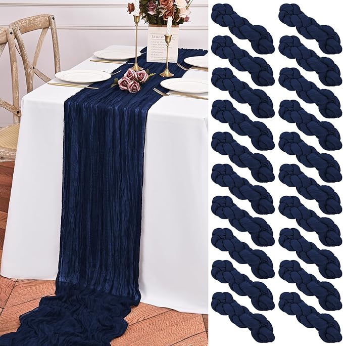 20 Pack Navy Blue Table Runner 10FT Long Cheesecloth Table Runner Cheese Cloth Gauze for Wedding Party Birthday Decoration-Navy Blue