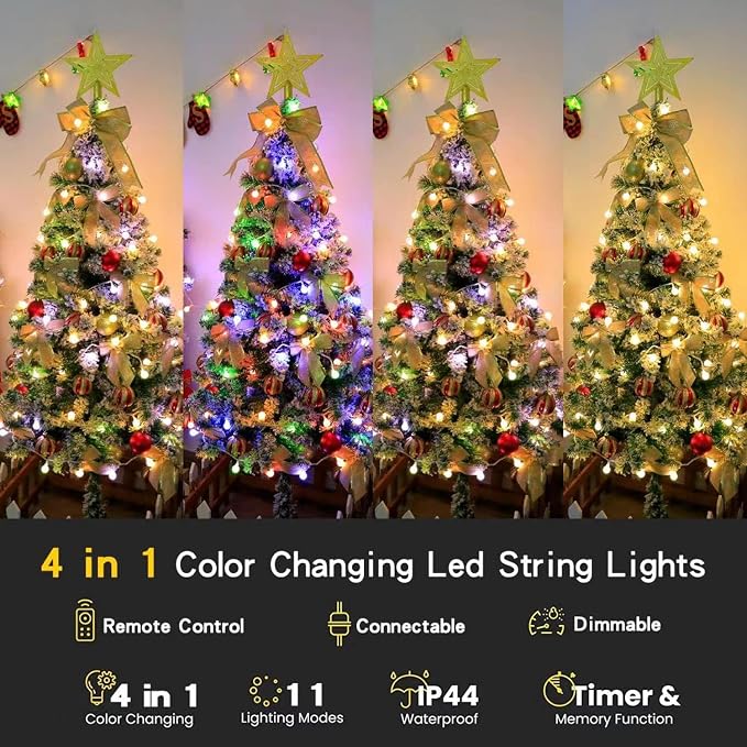 RaThun 180ft Color Changing String Lights, 300 LED Multicolor & Warm White Globe Lights with Remote, 11 Modes, IP44 Waterproof, Plug in Fairy Lights for Indoor Outdoor Christmas Party Garden Decor