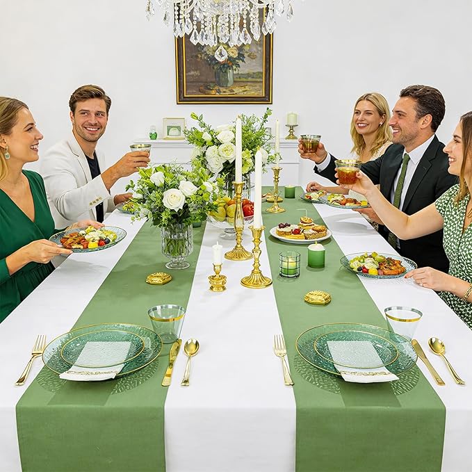 DaYammi 175 Pcs Green Plastic Plates Dinnerware Set (25 Guests), Hammered Plates Sets, Green Party Platos Set include 50 Disposable Platos, 75 Gold Plastic Silverware, 25 Cups 25 Napkins