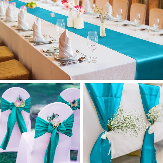 Aneco 4 Pack Satin Table Runner 12 x 108 Inch Long Bright Silk and Smooth Fabric Party Table Runner for Wedding Banquet Party Decoration