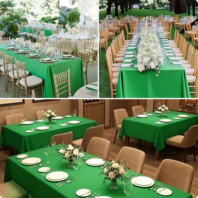 8 Pack Green Table Cloth 60 x 126 Inch Rectangular Tablecloth for 8 Foot Rectangle Tables, Wrinkle Resistant Washable Rectangle Fabric Table Covers for Wedding Party Banquet Buffet and Camping