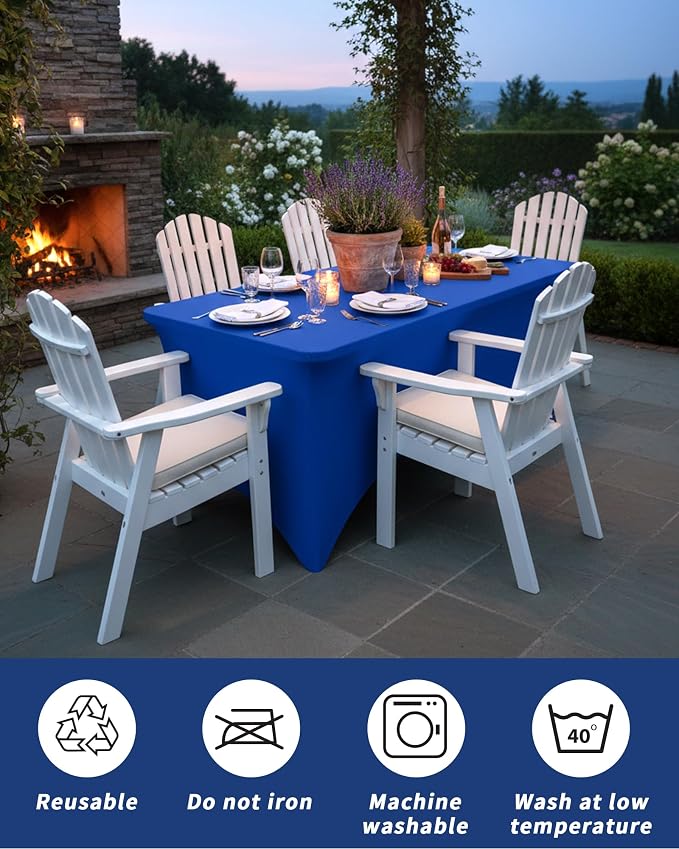 Fixwal 6 Pack 8Ft Royal Blue Table Cover, Spandex Fitted Tablecloths Rectangle, Wrinkle-Free and Stretch Folding Table Cloth for Banquet, Wedding, Party, Trade Show