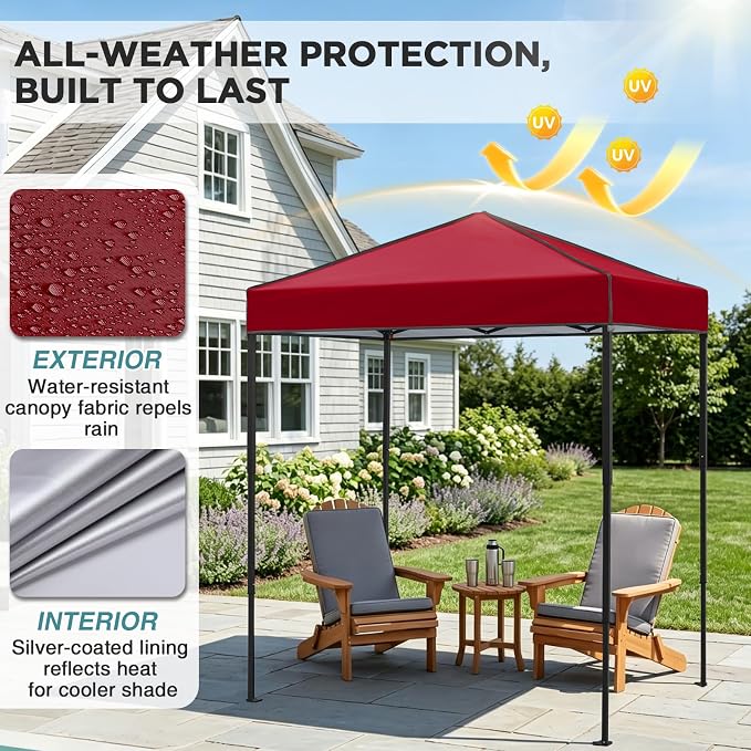 EAGLE PEAK 6x4 Instant Pop Up Canopy Tent, Straight Leg Sun Shelter, Portable Canopy with Carry Bag for Camping, Beach & Sports, Burgundy