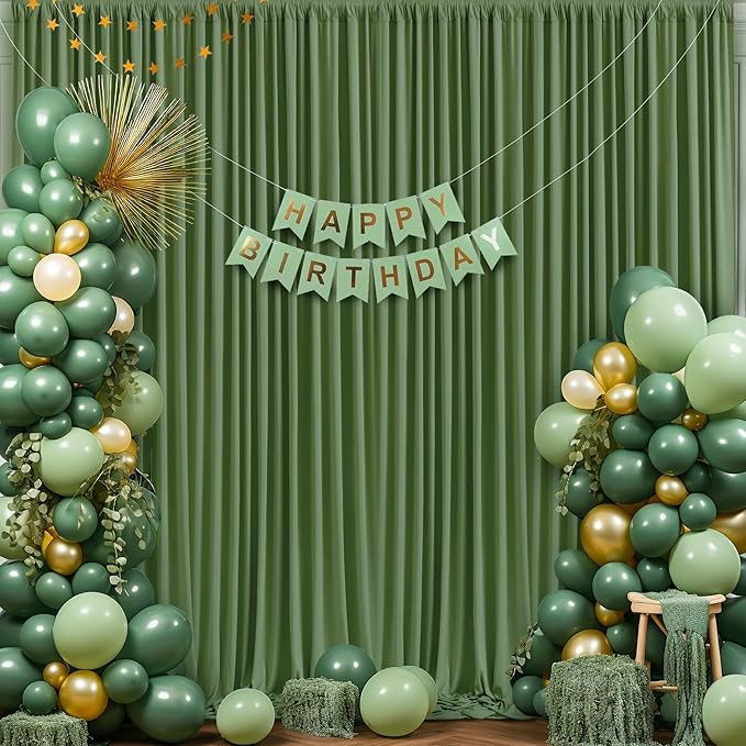 4 Panels Valley Green Backdrop Curtain for Parties Wrinkle Free Dark Green Photo Curtains Backdrop Drapes Fabric Decoration for Baby Shower Birthday Party Photography 20ft(W) x 10ft(H)