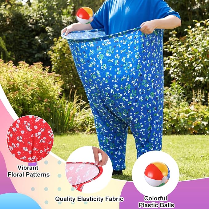 4 Pack Granny Pants Yard Game Set Giant Pants Game with 16 Bouncy Balls and 4 Pumps Floral Pattern Funny Outdoor Games for Adults Family Reunion Backyard Party Team Building Field Day Lawn Camping