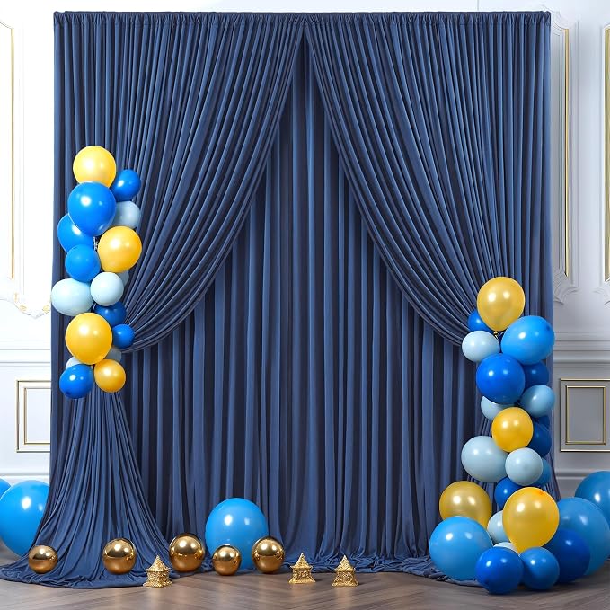 8 Panels Navy Blue Backdrop Curtains for Wedding Party Wrinkle Free Backdrops Curtain Drapes Fabric Decorations Photo Back Drop Cloth for Baby Shower Photography Stage Reception 40ft(W) x 12ft(H)