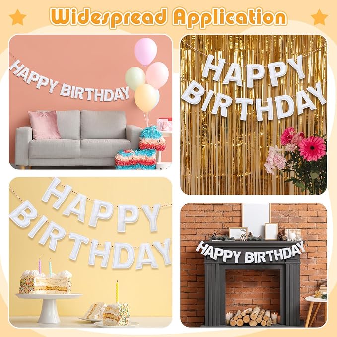 Mindsoft Felt Happy Birthday Garland Rainbow Banner Reusable Happy Birthday Sign Party Supply for Party Decor(White Color,Normal)