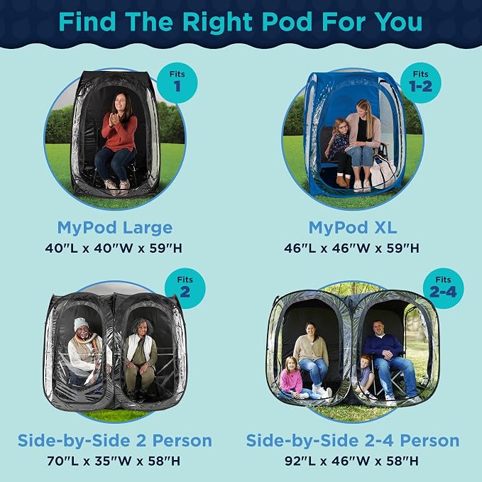 WeatherPod® Pop-Up Sports Tent 1-2 Person – Instant Setup MyPod™ Original Shark Tank All-Weather Shelter for Outdoor Sports, Rain, Wind & Cold