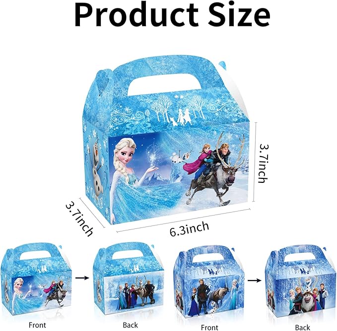 Fnjoe 24pcs Cute Treat Boxes, Blue Snowflakes Party Favor Boxes, Anime Themed Dessert Boxes, Winter Snow Party Supplies