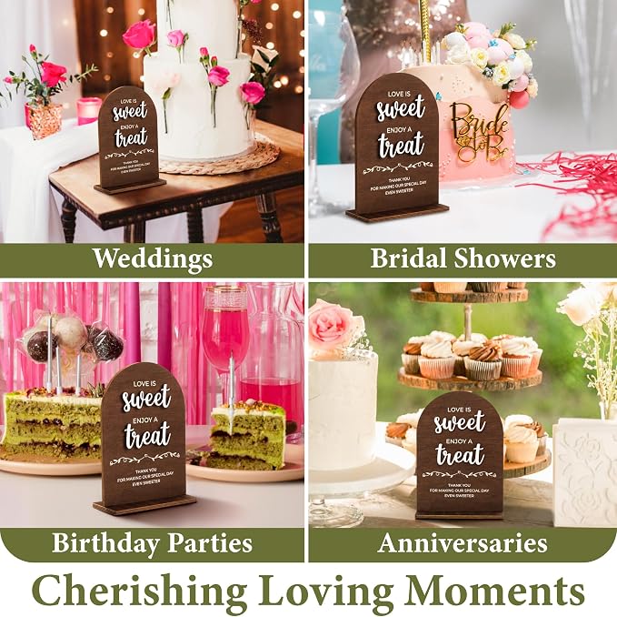 Stofinity Love Is Sweet Sign For Dessert Table Decorations - Love Is Sweet Enjoy A Treat Wood Sign For Wedding, Bridal Shower Decor