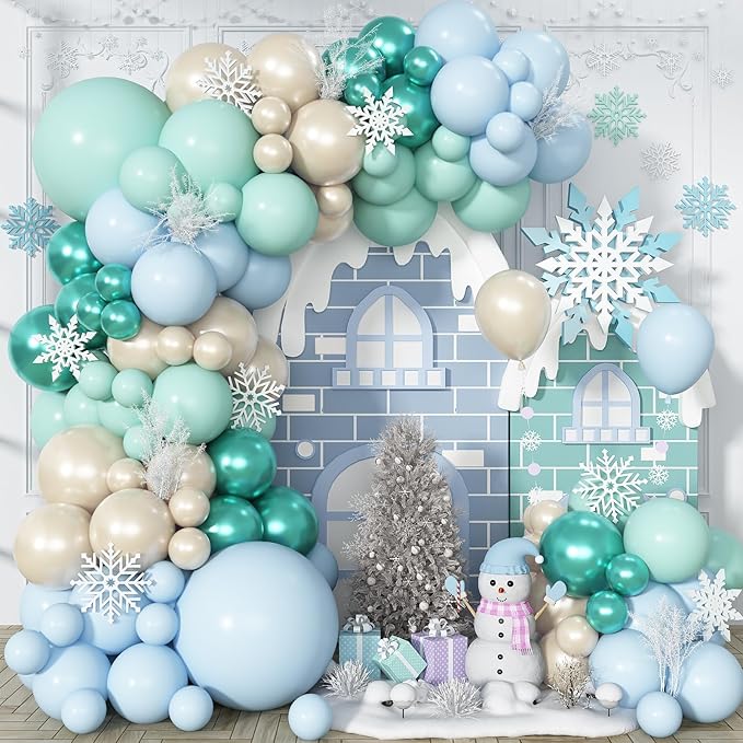 Teal Balloon Arch, Double Stuffed Chrome Teal Macaron Blue Green Balloon Garland, Pearl White Sand Metallic Turquoise Mint Green Balloons for Birthday Under The Sea Ocean Shark Beach Theme Party Decor