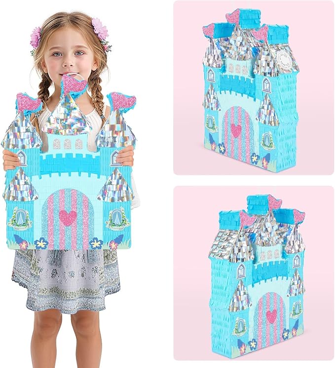 WERNNSAI Princess Castle Piñata - Ice Castle Piñata Blue Princess Party Decorations for Girls Birthday Party Game Magical World Birthday Party Decoration Supply Winter Fairy Party Game