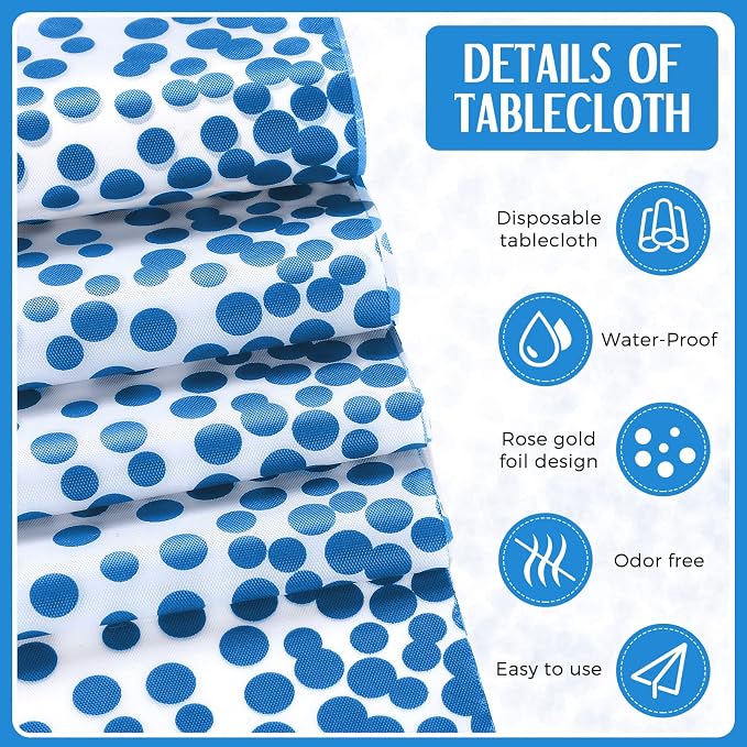 Tudomro 16 Pcs White and Light Blue Disposable Plastic Tablecloths and Satin Table Runner Set 54x108 Inch Tablecloth 12x108 Inch Table Runners for New Year Wedding Birthday Baby Shower Graduation