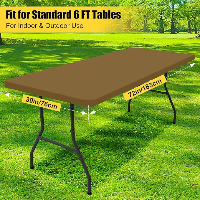 Smiry 4 Pack Rectangle Picnic Table Cloth, Waterproof Elastic Fitted Tablecloths, Washable Polyester Rectangular Patio Table Cover for Camping, Indoor and Outdoor (Brown, 30"x72")