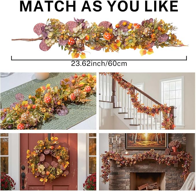 MOYEE Autumn Centerpieces for Tables Candle Ring, Black Metal Candlestick with an Artificial Wreaths 14 in Versatile Dining Table Centerpiece Decor (Mushroom and Daisy Wreath)