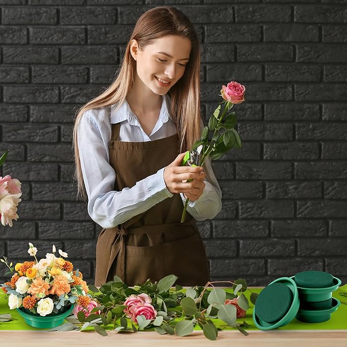 Hahood 32 Packs Floral Foam Rounds in Bowls DIY Flower Arrangement Kit Green Round Wet Flower Foam Blocks for Fresh and Artificial Flowers Arrangements, Birthday Wedding Party Decors