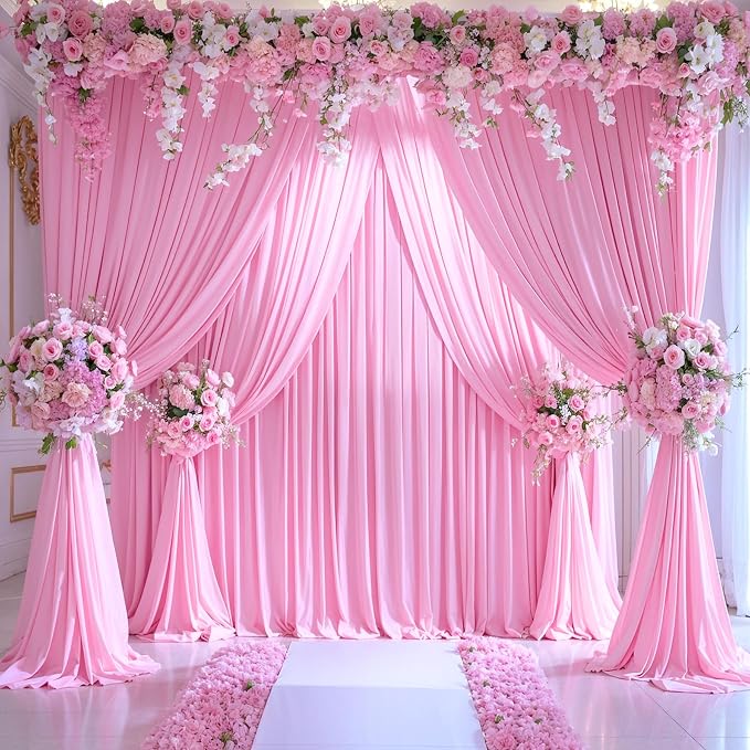 6 Panels Pink Backdrop Curtains for Wedding Party Wrinkle Free Backdrops Curtain Drapes Fabric Decorations Photo Back Drop Cloth for Baby Shower Photography Stage Reception 30ft(W) x 12ft(H)