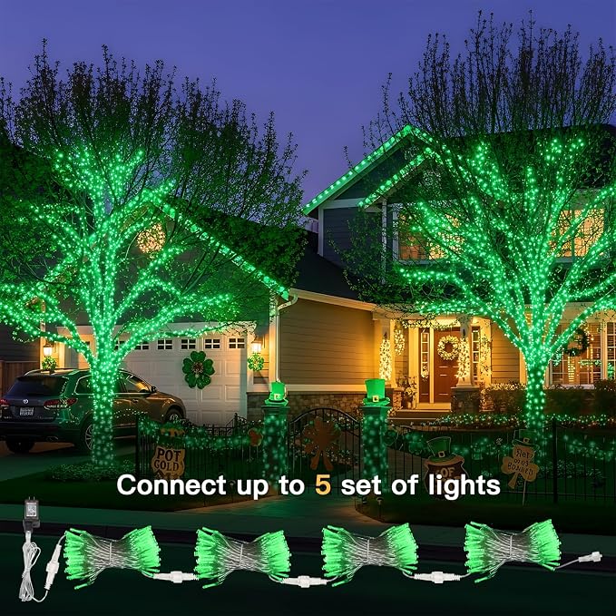 suddus Connectable Green Chirstmas Lights Outdoor with Remote, 66ft 200 LED String Lights Plug in Waterproof, Dimmable Clear Wire Fairy Lights for Xmas Tree,Halloween,Garden,Porch,Party,Dorm Decor