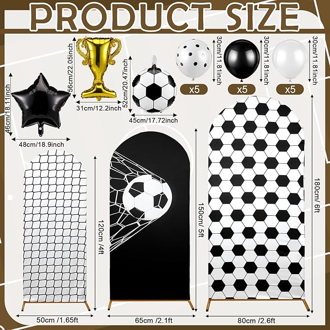 Foilswirl Spandex Arch Backdrop Cover 34 Pcs Soccer Birthday Background Decorations 4ft 5ft 6ft Soccer Arch Backdrop Covers Black White Balloons for Sport Game Football Birthday Party Decor
