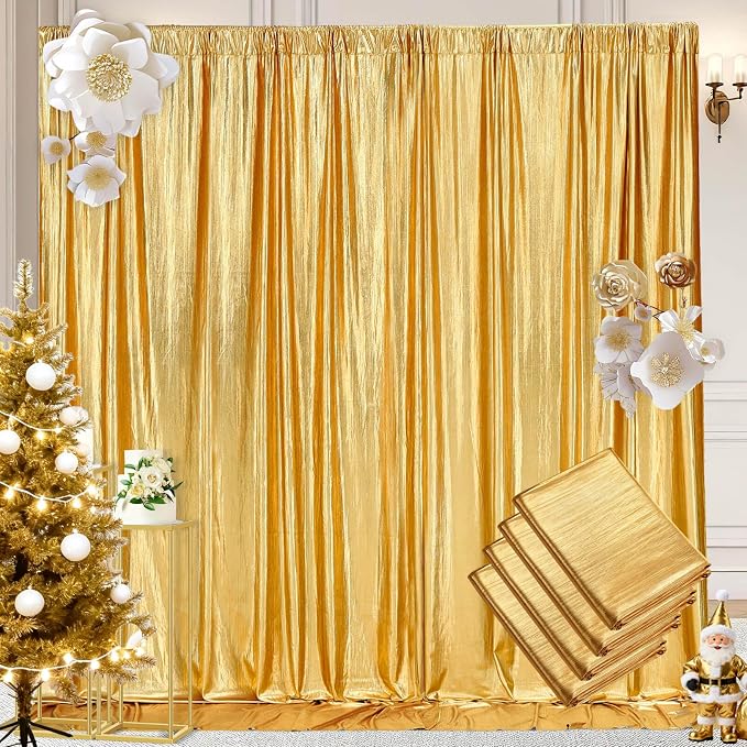 Gold Curtains Sequin Backdrop Ceilings: Glitter Drapes Family Ramadan Reunion Background Cover Wedding Birthday Parties Spandex Arch 4.8ftx10ft 4 Panels