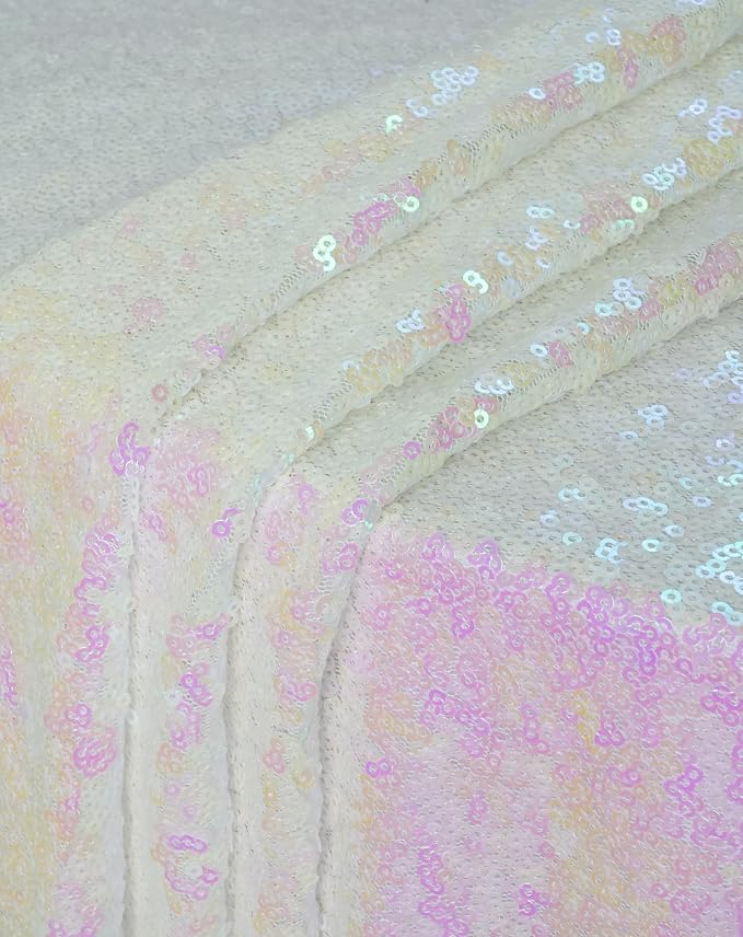 Eternal Beauty White Iridescent Tablecloth, 90x156 Inch Sequin Rectangle Table Cover for Cake Dessert Exhibition Party Birthday Events