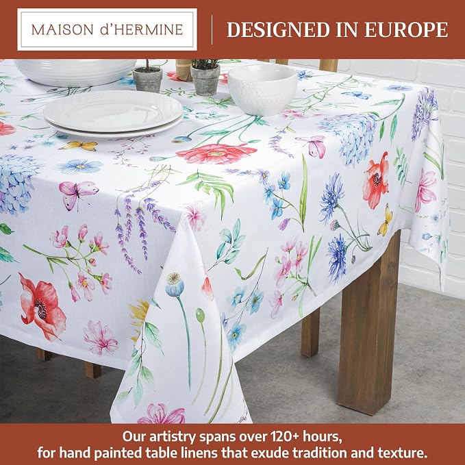 Maison d' Hermine Table Cloth Rectangle Table 100% Cotton 60 x 120 Inches Tablecloth Reusable Decorative for Dining Kitchen Room Farmhouse Party Home Hotel Restaurant Spring Summer - Just Floral
