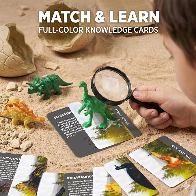 24 Dinosaur Eggs Dig Kit Toys for Kids, Dinosaur Eggs Excavation Kit with Magnifier, Easter Basket Stuffers, Science STEM Birthday Party Favors Gifts for Boys Girls Age 3 4 5 6 7 8 9 10 + Years Old
