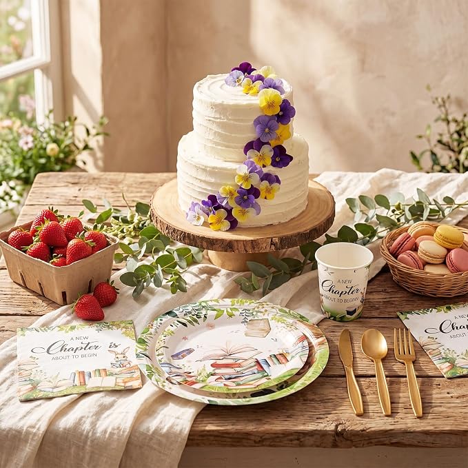 Ziliny 350 Pcs Story Book Themed Baby Shower Tableware Set, a New Chapter Is About to Begin Disposable Paper Plates Napkins Cups Woodland Animal Tableware for Gender Reveal Newborn Party Serves 50