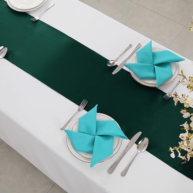 Horbaunal 24 Pack Forest Green Satin Table Runner 12 x 108 Inch, Smooth Table Runners for Wedding Banquets Birthday Party