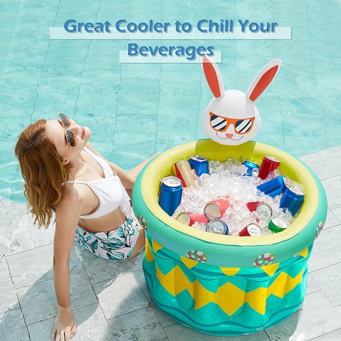Jasonwell Inflatable Pool Party Cooler - Easter Bunny Ice Bucket Luau Hawaiian Tropical Beach Themed Birthday Easter Party Decorations Favors Outdoor Decor Pool Games Set for Kids Adults