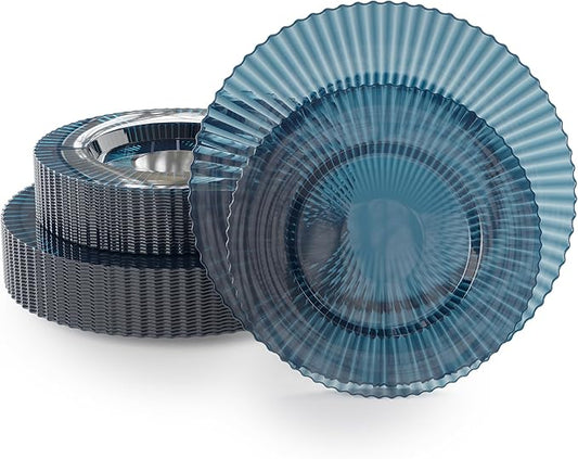 Exquisite 40 Piece Plastic Disposable Plates Set For 20 Guests I 20 X 9 Inch & 20 X 11 Inch Disposable Plastic Plates | Color: Blue | Great for Weddings Parties And Formal Occasions