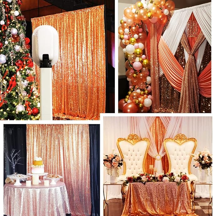 Poise3EHome Sequin Backdrop Curtain, 10Ft x 10Ft Rose Gold Glitter Photography Background Curtains, Sequence Xmas Thanksgiving Backdrop Drapes Decor