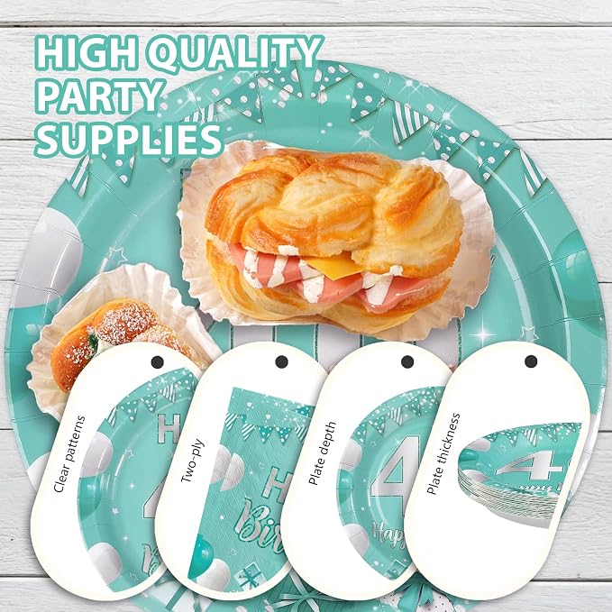 96Pcs Teal 40th Birthday Party Decorations Teal and Silver Plates and Napkins Tableware Sets Forty Party Decorations for Women 40 Years old Birthday Supplies Serves 24