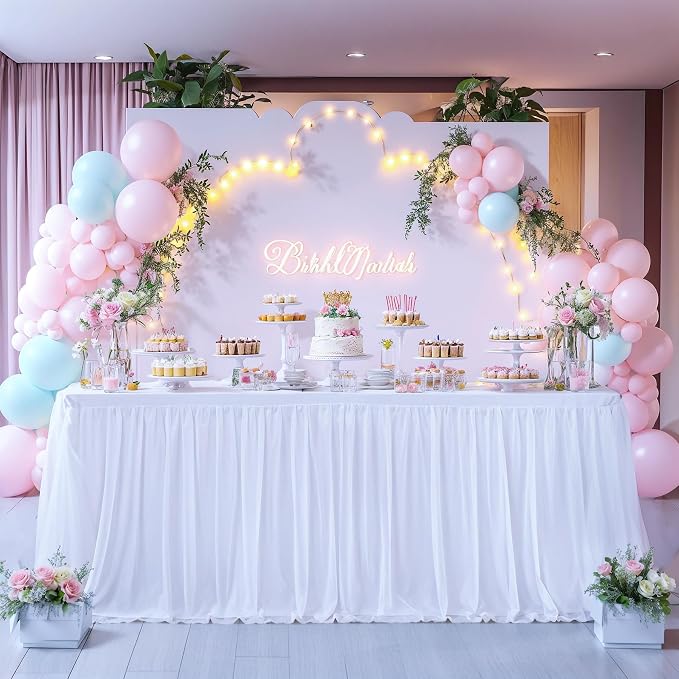 White Table Cloth Rectangle Table Covers for 6 Foot Tables, White Tulle Table Skirt Rectangle Table 6ft Stretch Tulle Tablecloth Skirt Fitted Elastic Banquet Party Wedding Table Cloth for 6 Foot Table