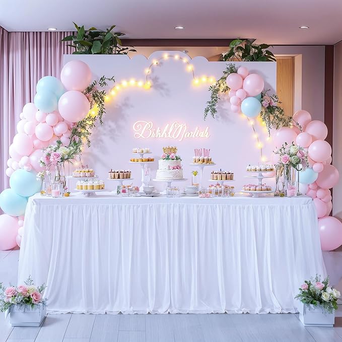 White Table Cloth Rectangle Table Covers for 6 Foot Tables, White Tulle Table Skirt Rectangle Table 6ft Stretch Tulle Tablecloth Skirt Fitted Elastic Banquet Party Wedding Table Cloth for 6 Foot Table