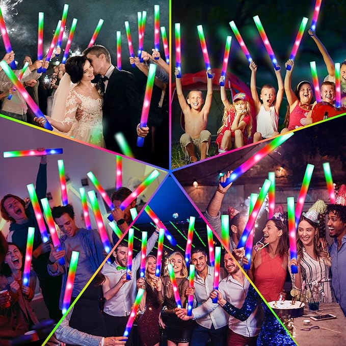OLUPP 124 PCS Glow Sticks, Foam Glow Sticks, Foam Light up Sticks with 3 Modes Colorful Flashing, Glow In The Dark Party Supplies, Glow Sticks Bulk Party Pack, Foam Glow Sticks Bulk for Party, Raves