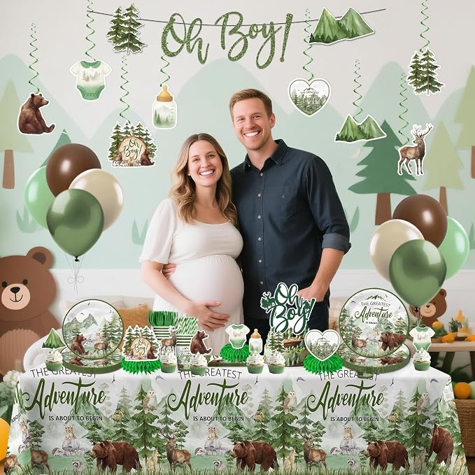 Xynic 144pcs Let The Adventure Begin Baby Shower Decorations Tableware Complete Party Set, Let The Adventure Begin Decorations, Serves 20 Guests, for Boy Baby Shower Party