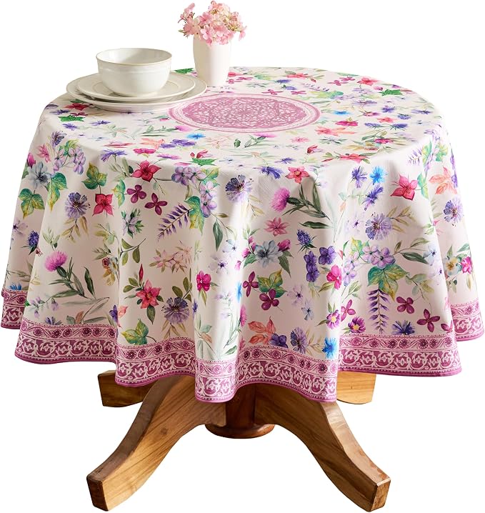 Maison d' Hermine Table Cloth Round Table 100% Cotton 69 Round Inches Tablecloth Reusable Decorative for Dining Kitchen Room Farmhouse Party Home Hotel Restaurant Spring Summer - Chardon