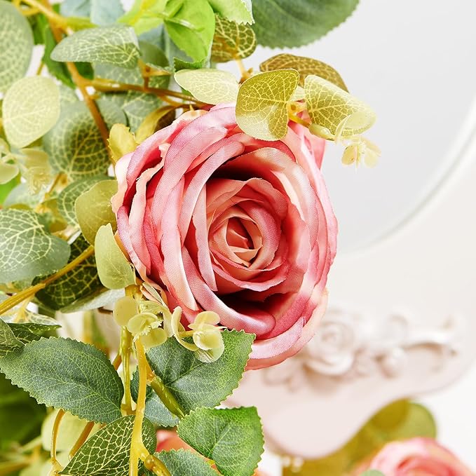 PONKING Flower Garland Artificial Rose Vine Flowers Hanging Fake Roses Vines for Wedding Birthday Party Valentines Christmas Room Wall Arch Decor, 2 Purple Floral Garland Decorations, High Realistic