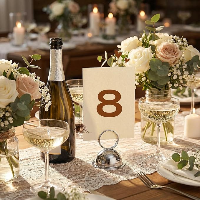 MorningRo 24 Pcs Wedding Table Place Card Holders Metal Table Number Holders Stand Sign Tabletop Menu Stands Sign for Wedding Christmas Restaurant Banquet(Silver)