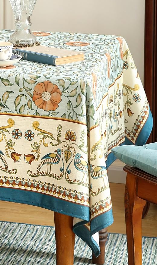 patdrea Vintage French Linen Tablecloth,Rectangular,71"x55"-Wensel | Italian Provencal Table Cloth for Rectangle Table,Colorful Floral Patterned,Dining Room Tea Party Thanksgiving Decor