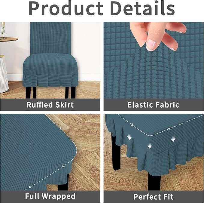 Easy-Going Dining Chair Covers Stretch Parsons Chair Slipcover with Skirt Chair Covers for Dining Room Restaurant Banquet (2 PCS, Bluestone)