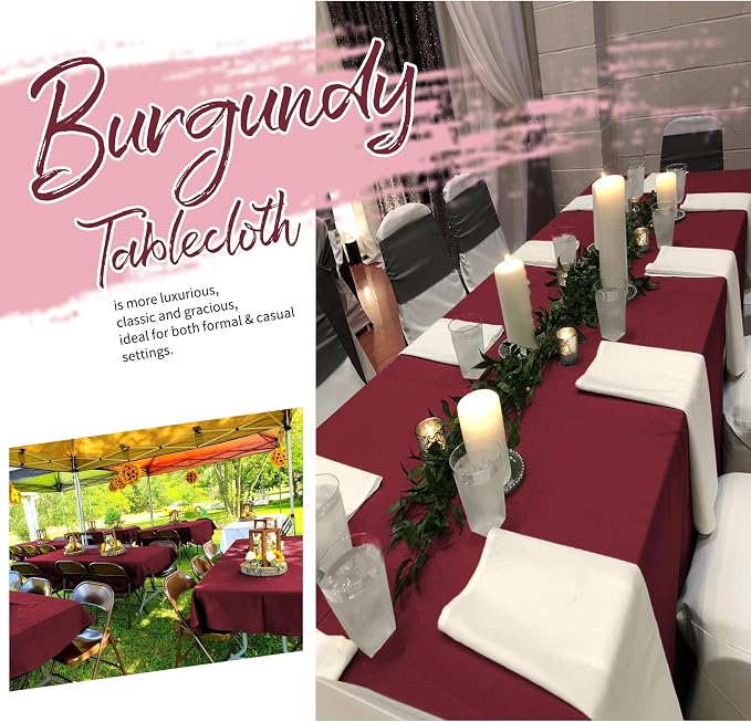 Showgeous 12 Pack Table Cloth Burgundy Tablecloth 60 x 102 Inch Table Clothes for 6 Foot Rectangle Tables, Wrinkle Resistant Washable Polyester Table Cover for Wedding Parties Banquet