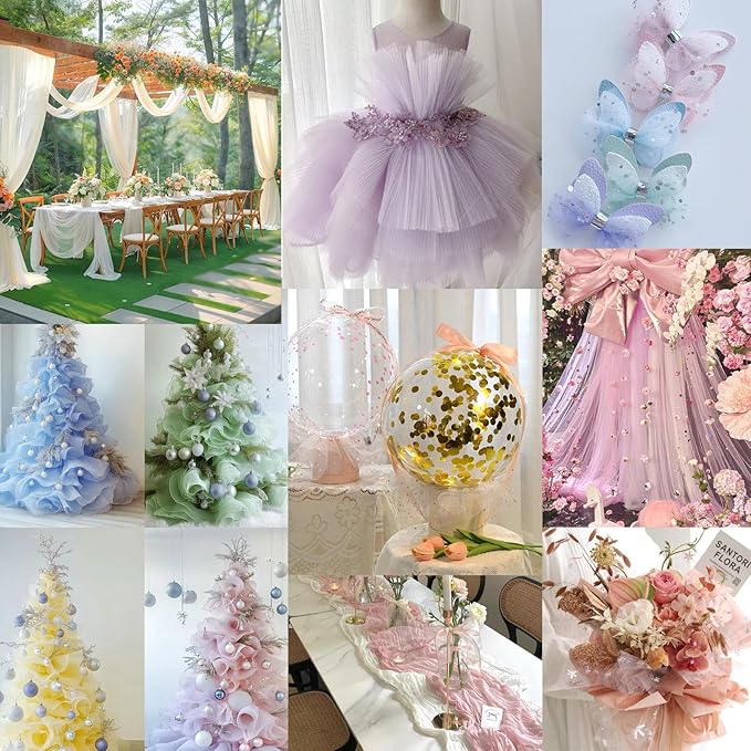 4 Colors Fabric Tulle 11.8 Inch by 15 Yards Sparkle Fabric Ribbon for Christmas Gift Wrapping DIY Tutu Skirt Sewing Bow Wedding Decorations Craft Supplies
