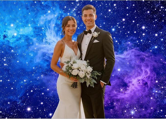 Galaxy Backdrop 7x5ft Starry Sky Universe Space Nebula Photo Background – Cosmic Galaxy Wall Hanging for Bedroom Decor & Party Decorations with Ribbon, Polyester Fabric