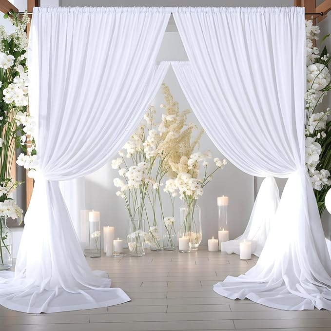 40ftx8ft White Wrinkle Free Backdrop Curtains for Parties, 8 Panels 5×8ft Silky Soft Polyester Wedding Drapes for Backdrop Decor Birthday Party Baby Shower Photo Photography Background Curtain