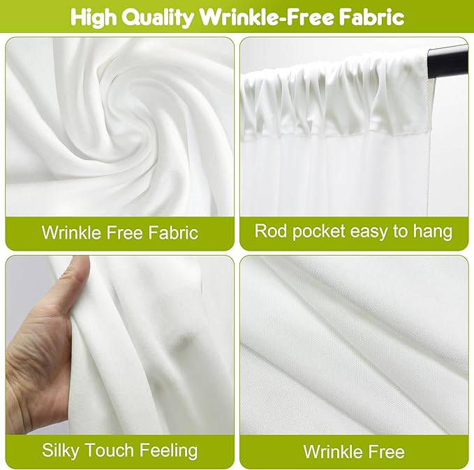 Wokceer Ivory Backdrop Curtain for Wedding Parties 2 Pack 10x8FT Wedding Curtains Photo Backdrop Drapes Polyester for Photoshoot Baby Shower Birthday Party Curtains Background 4 Panels 5x8FT