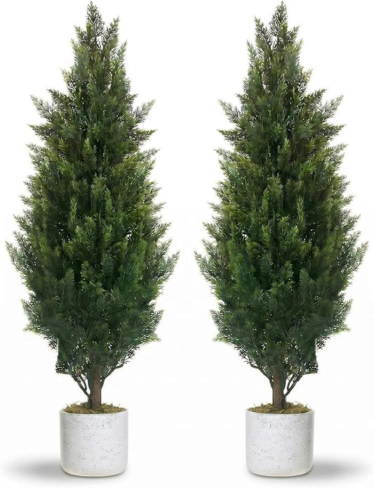Garvee 3FT Artificial Cedar Trees 2 Pack, Evergreen Fake Pine Topiary Trees with Pot, No Assembly, Outdoor Decorative Faux Plants for Entryway Front Porch Office